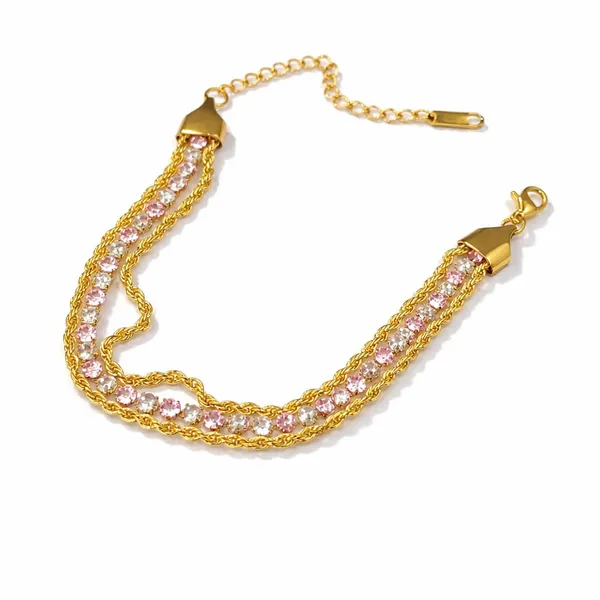 Gold_Brass_Multi_Layer_Pink_Cz_Rope_Chain_Bracelet_For_Women